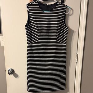 Nine West Black & White Striped Sleeveless Midi Sheath Dress